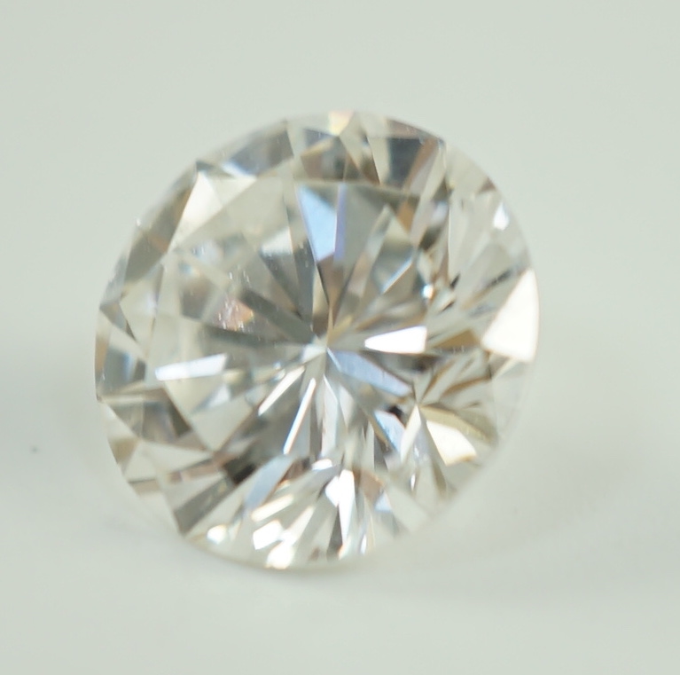 A white metal mounted round brilliant cut diamond, with GIA report dated 27/3/2023 stating the stone to weigh 2.45ct with a colour and clarity of F and SI1.